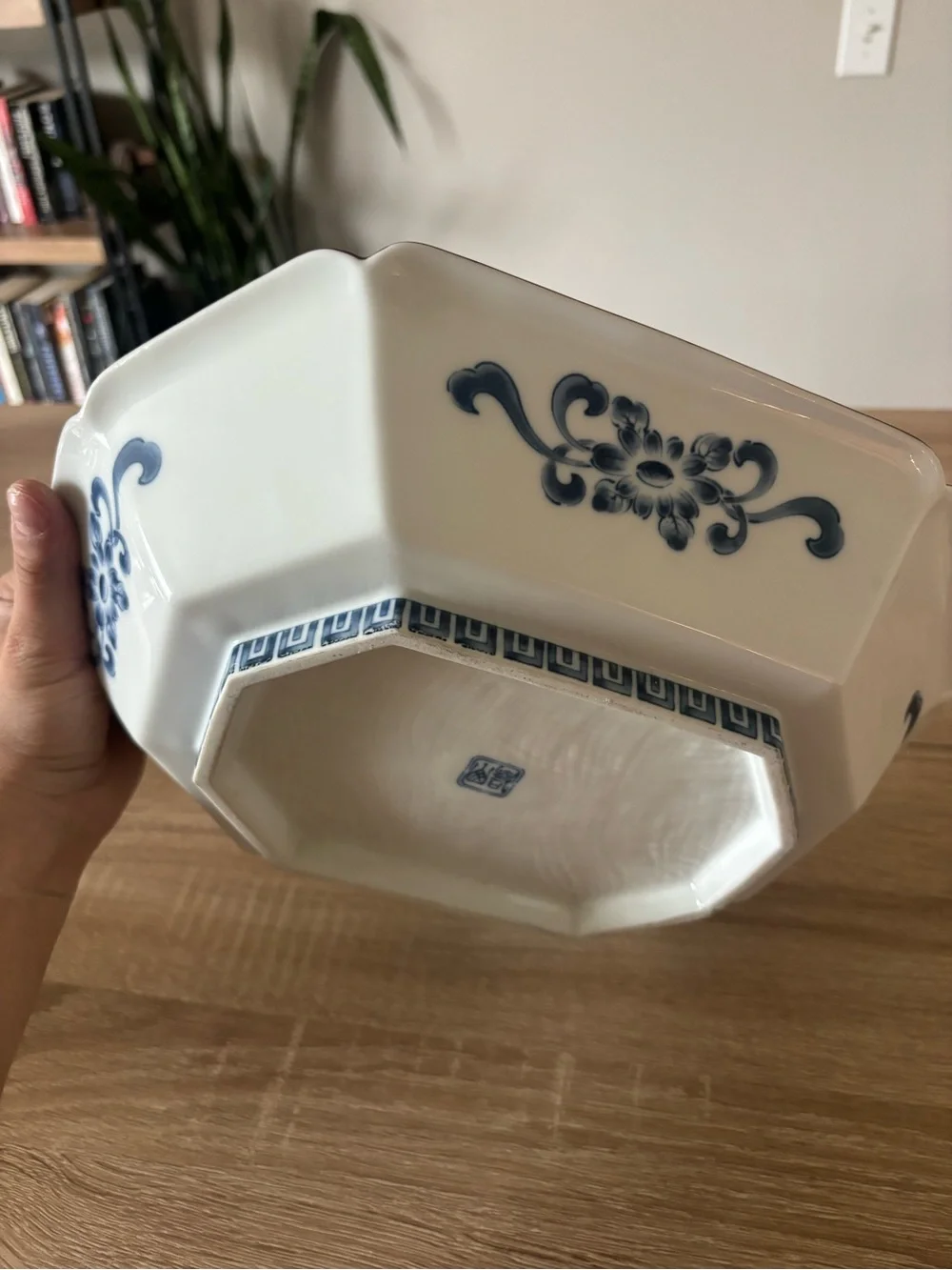 Japanese Blue and White Octagonal Porcelain Bowl - 12in